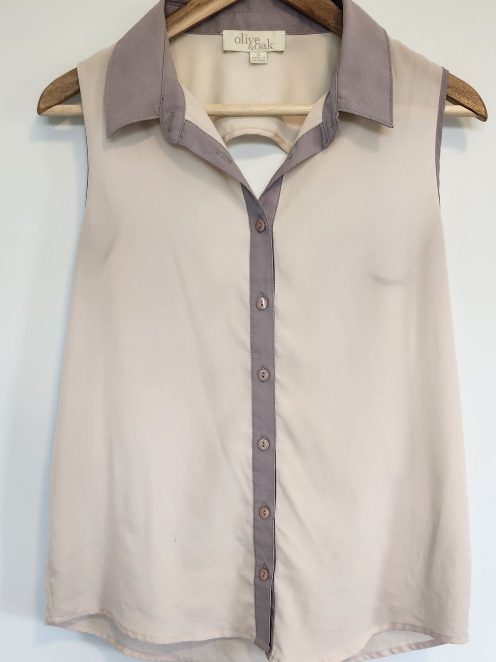Olive & Oak Sleeveless Button Front Blouse in Dusty Pink and Taupe